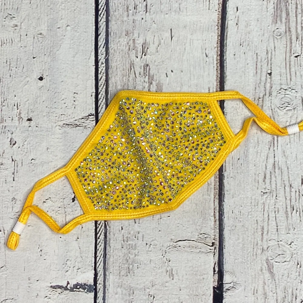 KIDS YELLOW Rhinestone Bling Face Mask